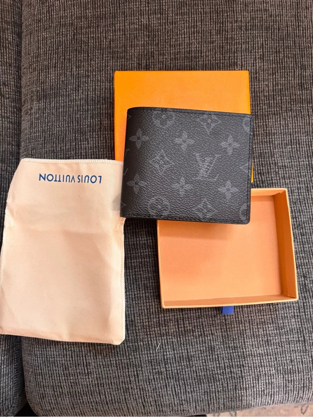 Louis Vuitton Black Monogram Bi-Fold Wallet with Orange Box